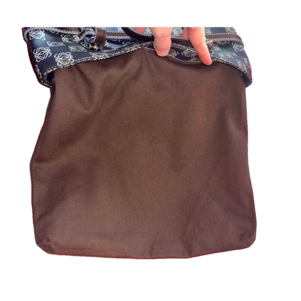 LOEWE Anagram tote bag handbag PVC leather navy light blue dark brown Rare - Picture 13 of 16